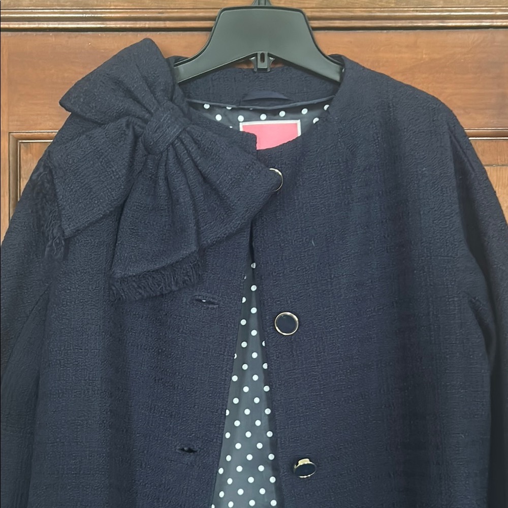 Kate Spade Navy Coat with Bow Detail - Picture 2 of 5